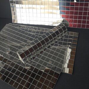 Tomorrow Designs Vtg Glass Mosaic Mirror Tile Placemats |  70s  Set of 4 w/tubes